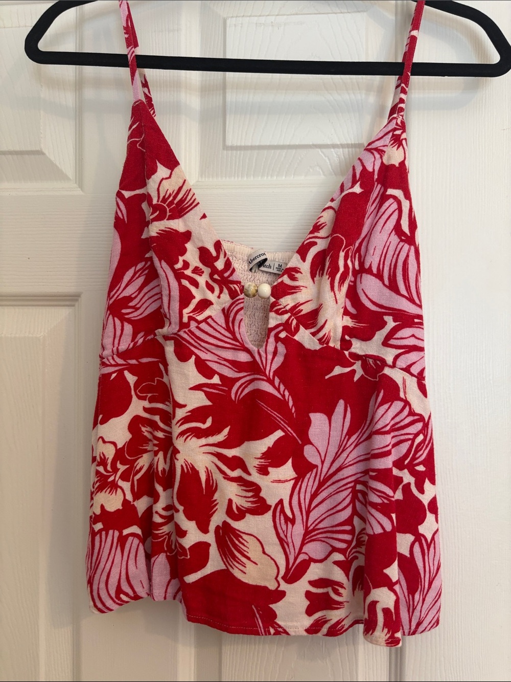 Linen Blend Beaded Cami Red Floral